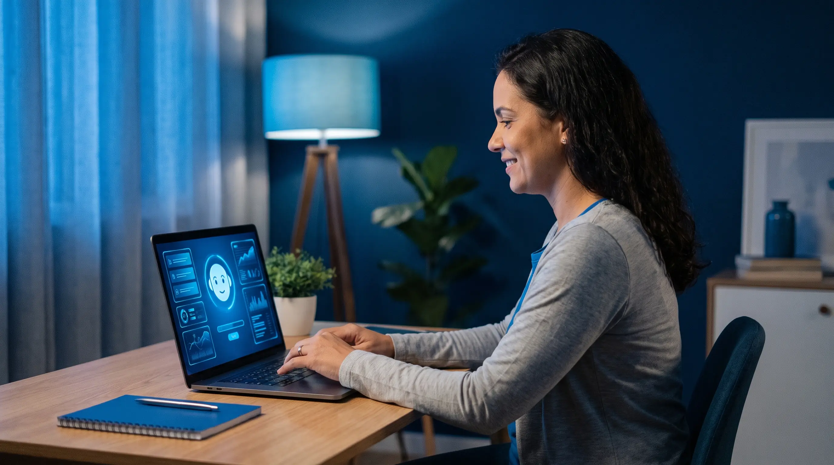 Pessoa comum usando inteligência artificial no notebook para ganhar dinheiro